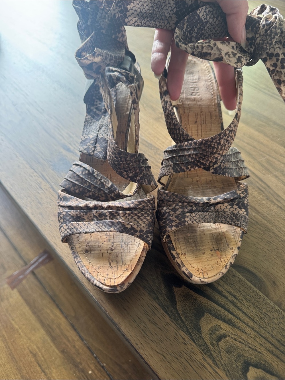 Guess Snake-Print Wrap Wedge Sandals - Women's Brown